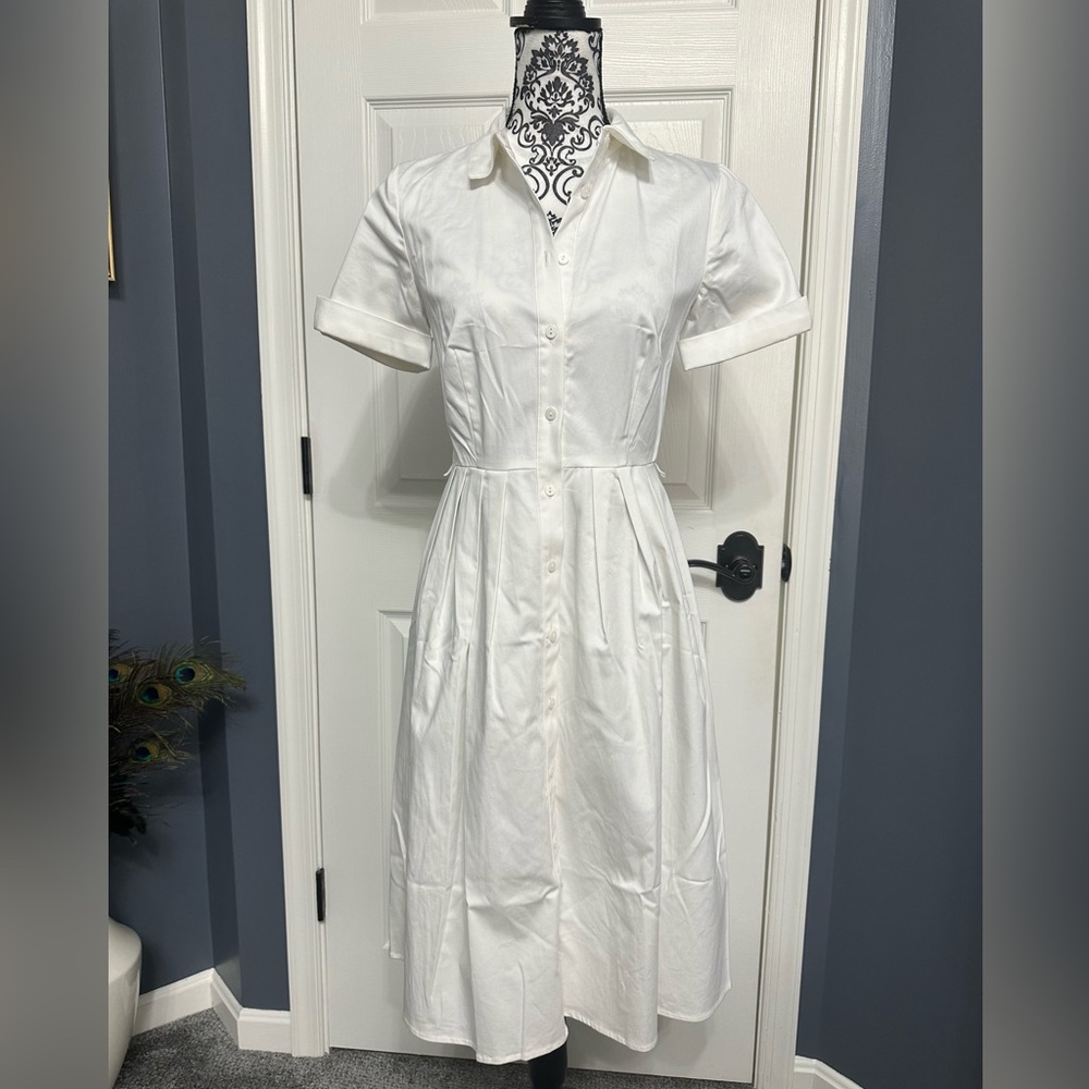 The Limited - Button-Up Collar Shirt Dress 0 White